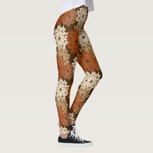 Modern blom- Kimonotryck, mörkbrunt och solbränn Leggings