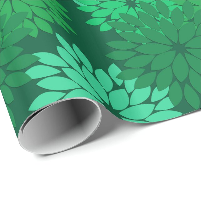 Modern blom- Kimonotryck-, smaragd- och Jadegrönt Presentpapper (Rullad Hörn)