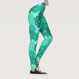 Modern blom- Kimonotryck, turkos, kricka & Aqua Leggings