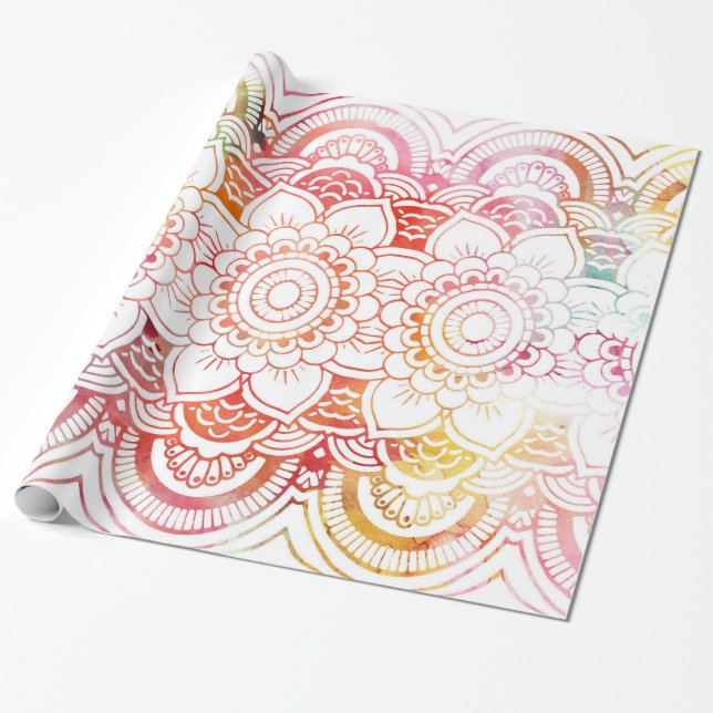 Modern blom- mandala för rodna rosa presentpapper (Utrullad)