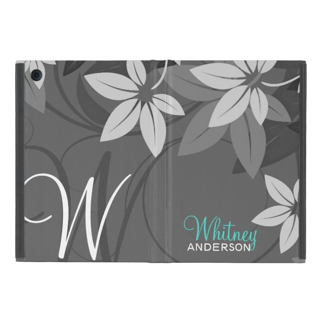 Modern blom- Monogramfolio iPad Mini Skydd (Utsidan)