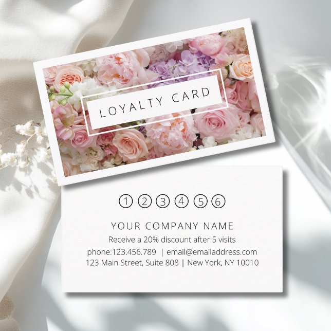 Modern blom QR-kod 5 lojalitetskort Visitkort (Modern Floral QR Code 5 Loyalty Card)