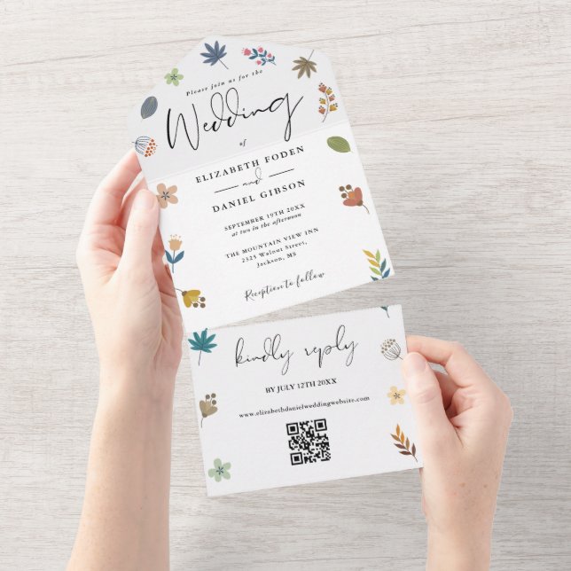 Modern blom QR-kod Elegant bröllopsskrift (Avrivbar del)