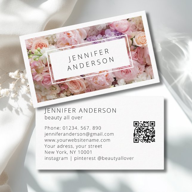 Modern blom QR-kod Visitkort (Modern Floral QR Code Business Card)