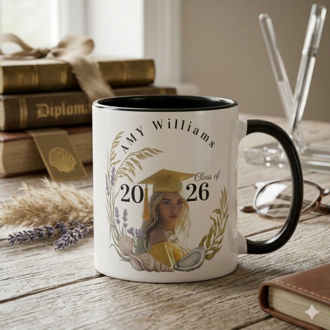 Modern blomfotografipresent Klass 2026 Anpassad  Mugg (Skapare uppladdad)