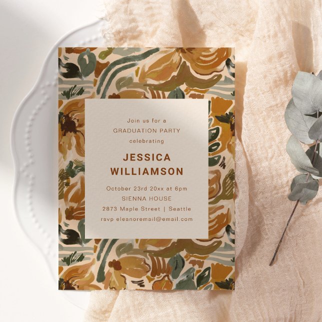 Modern blomjordton examensfest 2026 inbjudningar (Skapare uppladdad)