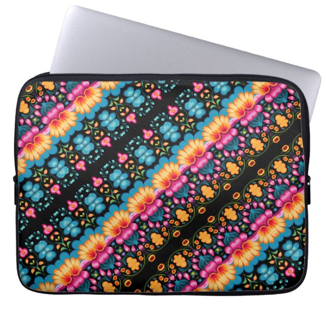 Modern blomkonst folkkonst laptop fodral (Framsidan)