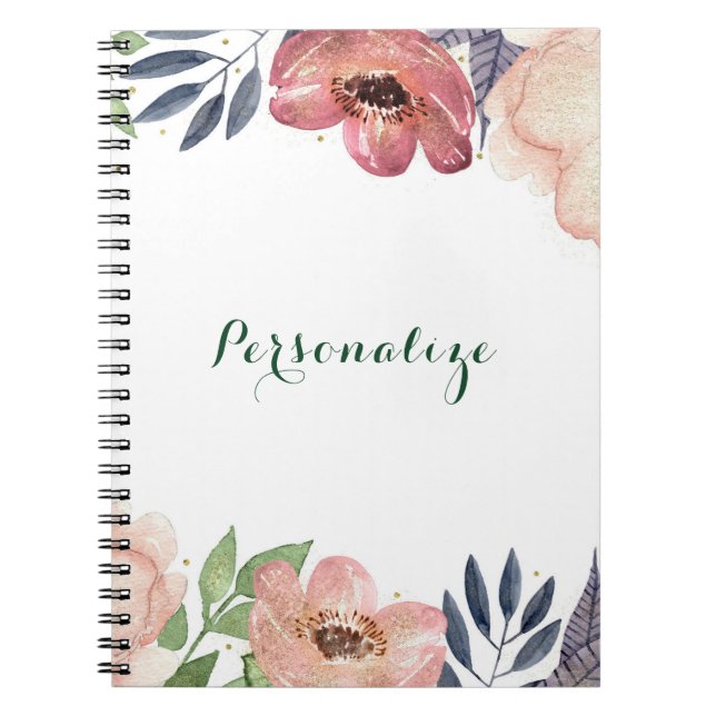 Modern blomkrå vattenfärg elegant chic anpassad anteckningsbok (Framsidan)