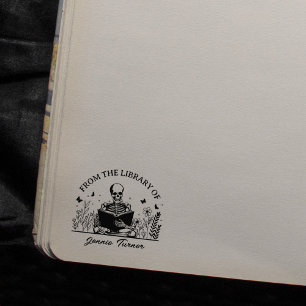 Modern blomkraniell dödskalle exlibris från biblio stämpel