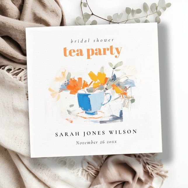 Modern blomkruka tekopp bröllopsdusch teparty  pappersservett (Skapare uppladdad)