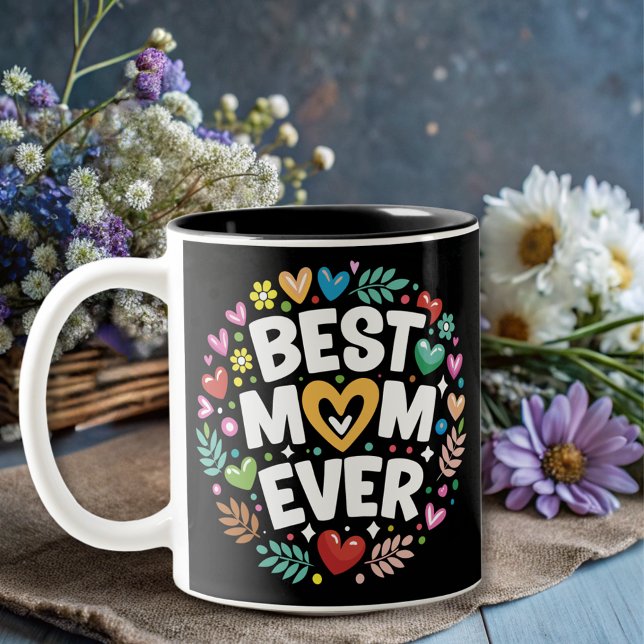 modern blomma, bästa mamma någonsin Två-Tonad mugg (Skapare uppladdad)