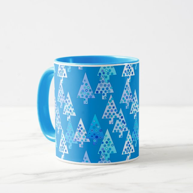 Modern blomma Julgranar, Cerulean Blue Mugg (Framsida vänster)