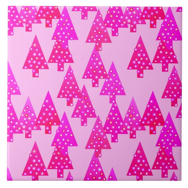 Modern blomma Julgranar - fuchsisk rosa Kakelplatta (Framsidan)