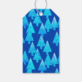 Modern blomma Julgranar - koboltblått Presentetikett
