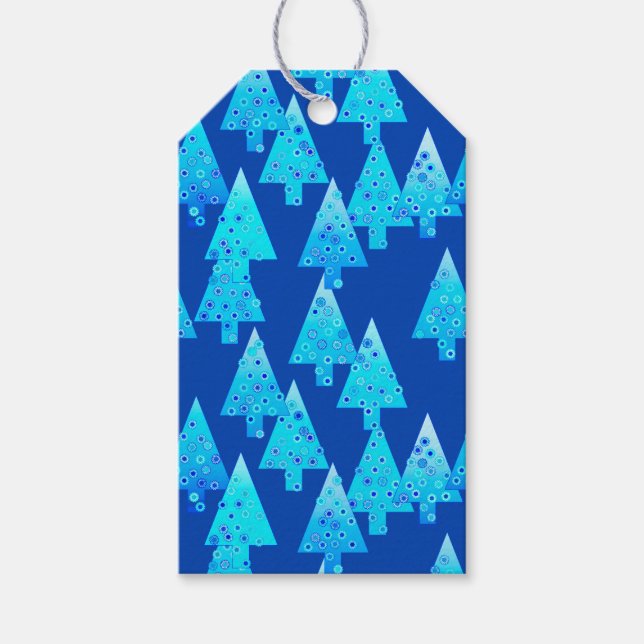 Modern blomma Julgranar - koboltblått Presentetikett (Framsidan)