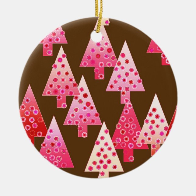 Modern blomma Julgranar - korall och brun Julgransprydnad Keramik (Framsidan)