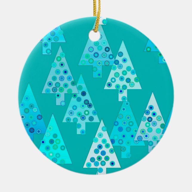 Modern blomma Julgranar - turkos Julgransprydnad Keramik (Framsidan)
