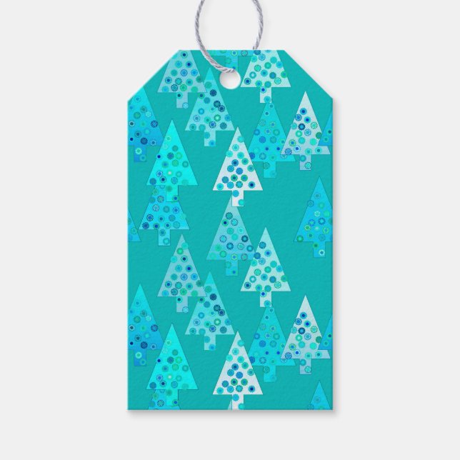 Modern blomma Julgranar - turkos Presentetikett (Framsidan)