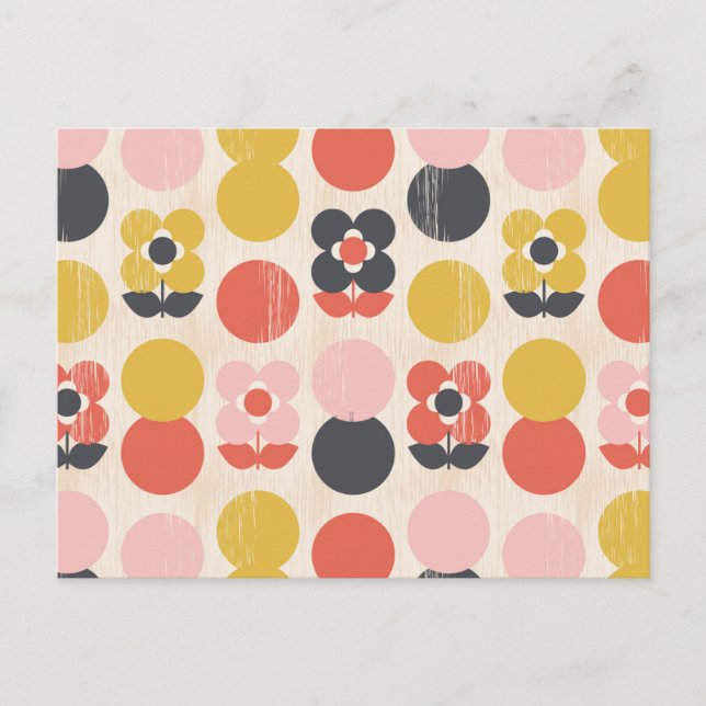 Modern blomma Mönster i mitten av århundradet Helg Vykort (Framsida)