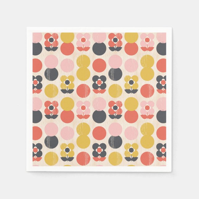 Modern blomma Mönster i mitten av århundradet Pappersservett (Framsidan)