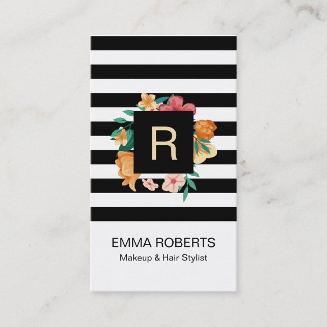Modern blomma och Rand i Makeup & Hair Stylist Visitkort (Framsida)