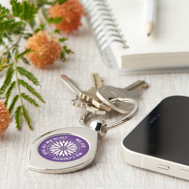 MODERN BLOMMA PRESENT FRÅN MAMMA Pappa SYSTER SON  Swirl Silverfärgad Nyckelring (Sidan)