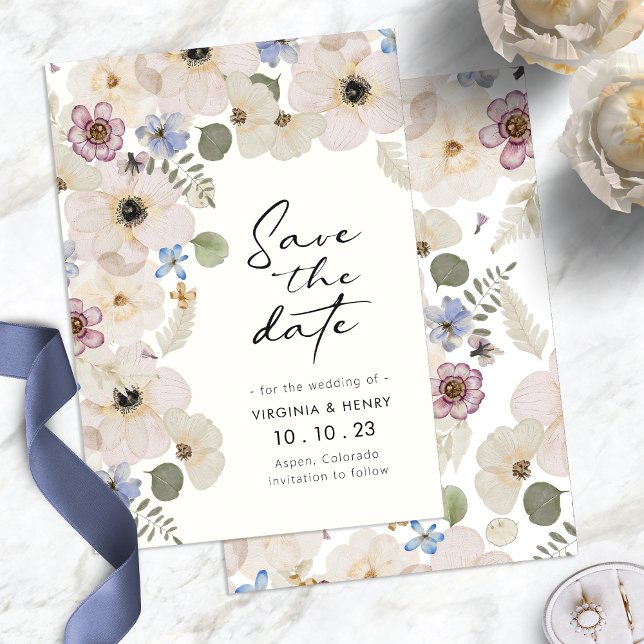 Modern Blomma Spara Datumet (Modern Watercolor Boho Floral Save The Date by Painted Paperie
)
