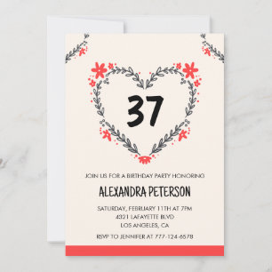 Modern Blommande hjärta för henne 37-årsdag Inbjudningar