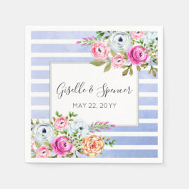 Modern Blommig Akvarell Marinrandig Bröllop Pappersservett