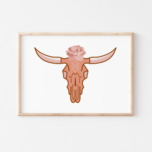 Modern Blommig Boho Ko Skalle Konst Poster