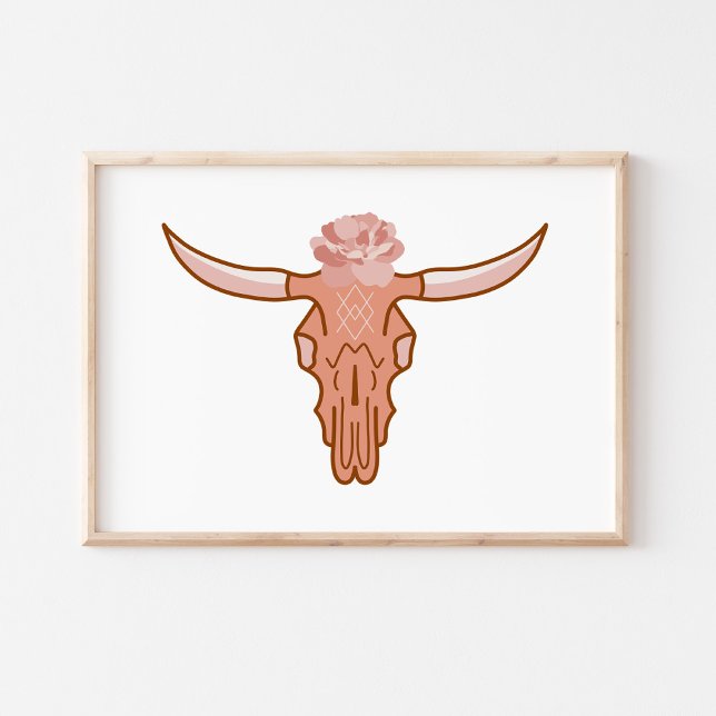 Modern Blommig Boho Ko Skalle Konst Poster (Skapare uppladdad)