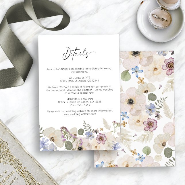 Modern Blommig Botanisk Bröllop Tilläggskort (Modern Floral Botanical Watercolor Wedding Details Enclosure Card by Painted Paperie
)
