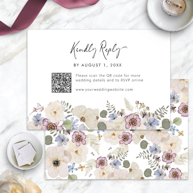 Modern Blommig Botanisk OSA Kort (Modern Floral Watercolor Botanical RSVP Card QR Code by Painted Paperie
)