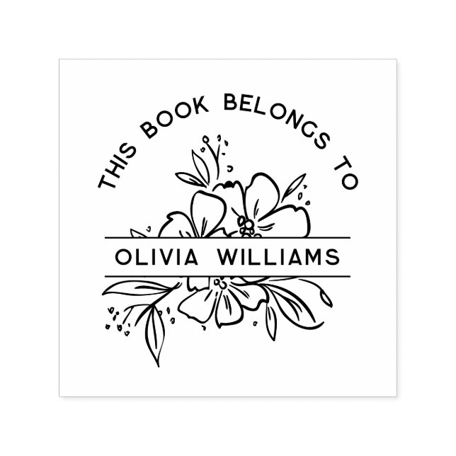 Modern Blommig Denna Bok Tillhör Anpassat Namn Självfärgande Stämpel (Design)