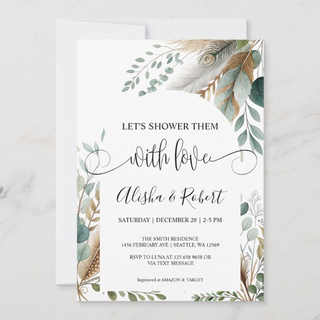 Modern Blommig Dubbelinbjudan för Bröllopsdusch Inbjudningar (Framsida)