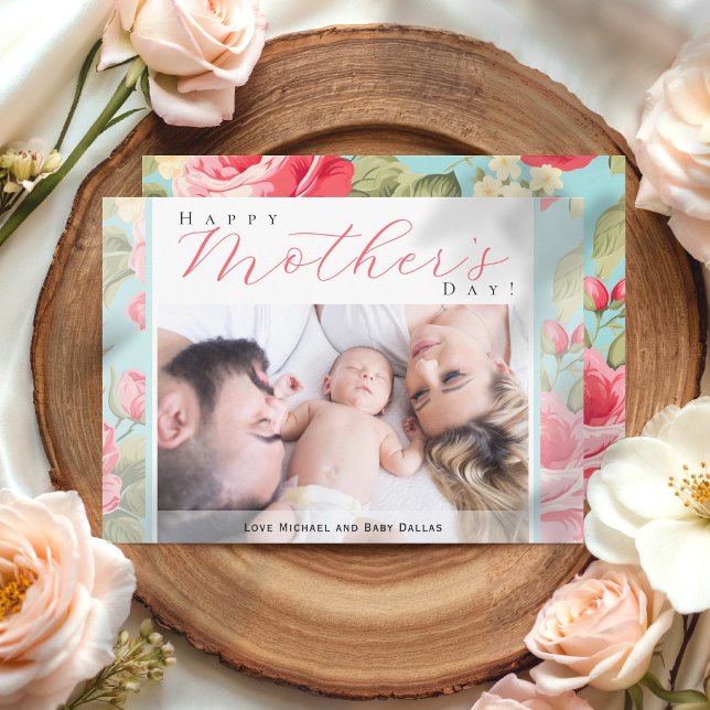 Modern Blommig Lycka till Mors Dag-kort (Modern Photo Floral Happy Mother's Day Card)