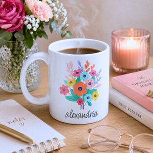 Modern blommig monogram kaffemugg