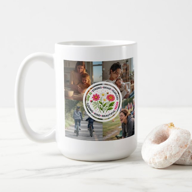 Modern Blommig Multi-Foto Anpassad Mors Dag Kaffemugg (Med munk)