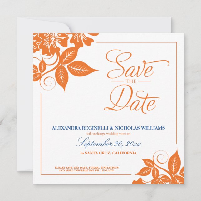 Modern blommig Save the Date-annonsering (orange) Inbjudningar (Framsida)