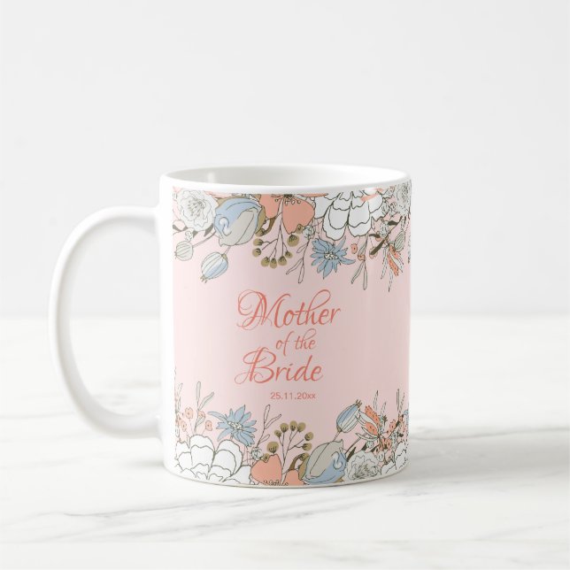 Modern blommig vigsel - Brudens mor rosa Kaffemugg (Vänster)