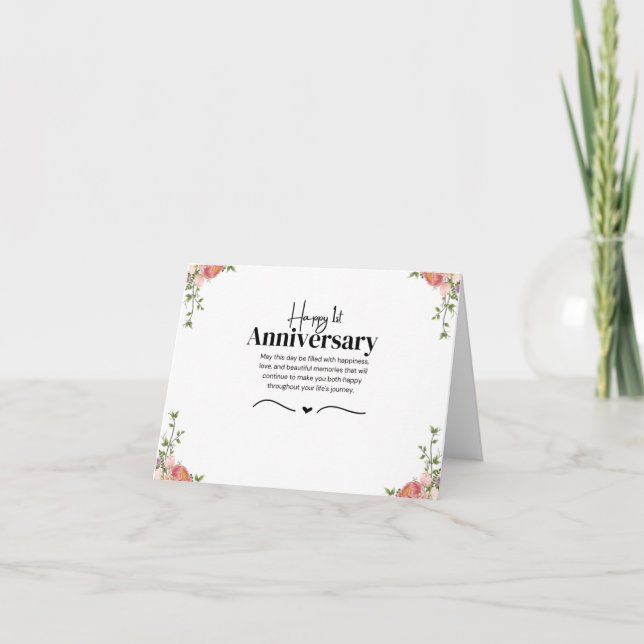 Modern Blommigt 1:a Bröllop-årskort Kort (Framsida)