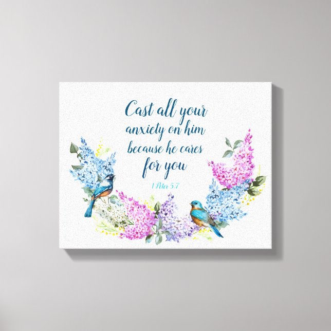 Modern Blommigt 1 Peter 5:7 Faux-Kanvastrycket Canvastryck (Framsida)
