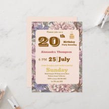 Modern blommigt 20:e födelsedagsfestens Lila