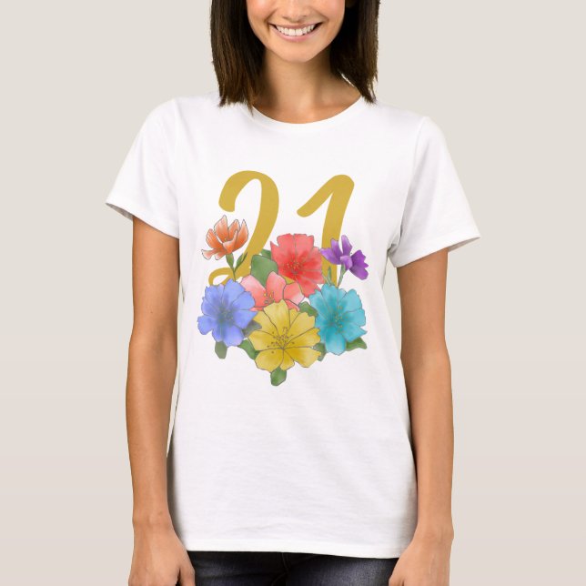 Modern Blommigt 21 Primaveras Birthday T Shirt (Framsida)