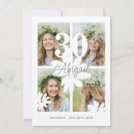 Modern Blommigt 4 Foto 30års födelsedag-inbjudan Inbjudningar