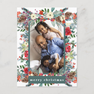 Modern blommigt 4-foto i god jul helg vykort