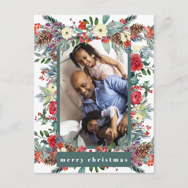 Modern blommigt 4-foto i god jul helg vykort (Framsida)