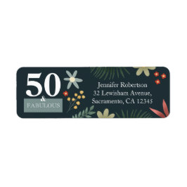 Modern Blommigt 50 och Fabulous Birthday Return Returadress Etikett