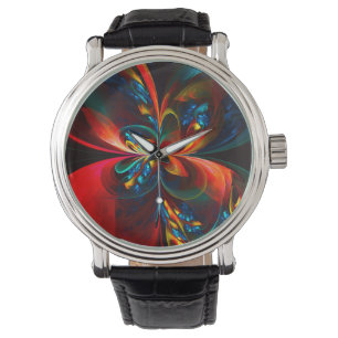 Modern Blommigt Abstrakt Art Orange Blue Mönster # Armbandsur