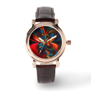 Modern Blommigt Abstrakt Art Orange Blue Mönster # Armbandsur